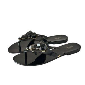 NWT Melissa Thong Sandals Sz.10 Black Faux Gems Slide-On Beach Minimalist